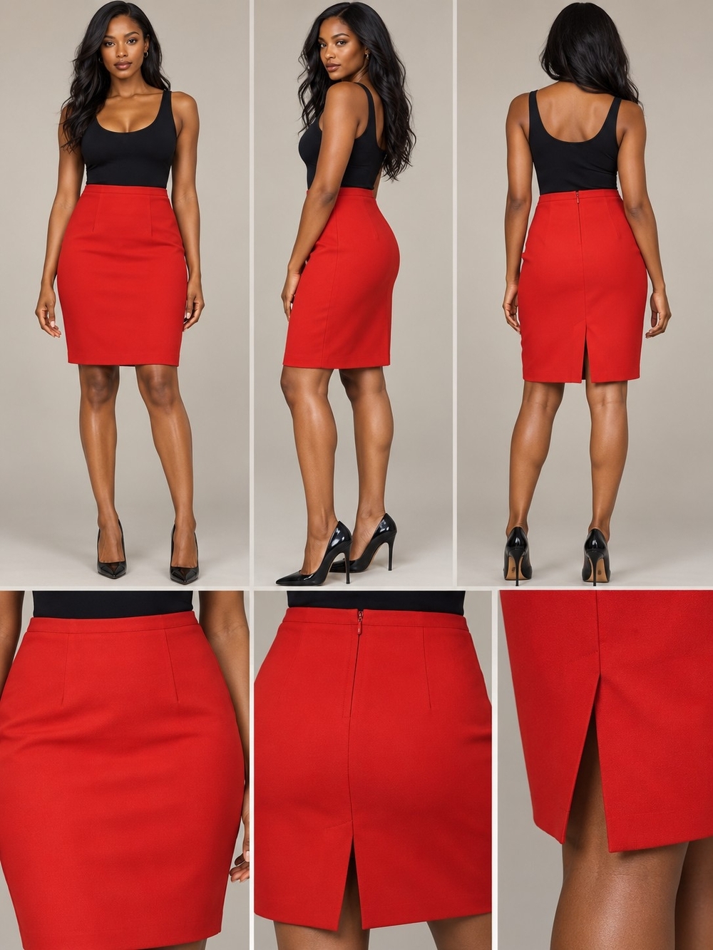 Classic Red Pencil Skirt - Sleek Office Wear